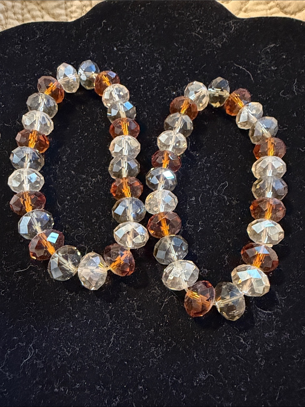 Crystal Bead Stretch Bracelet Set - Amber and Clear
